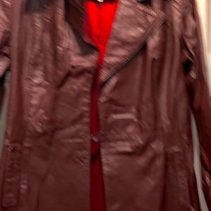 Burgundy leather trench coat
